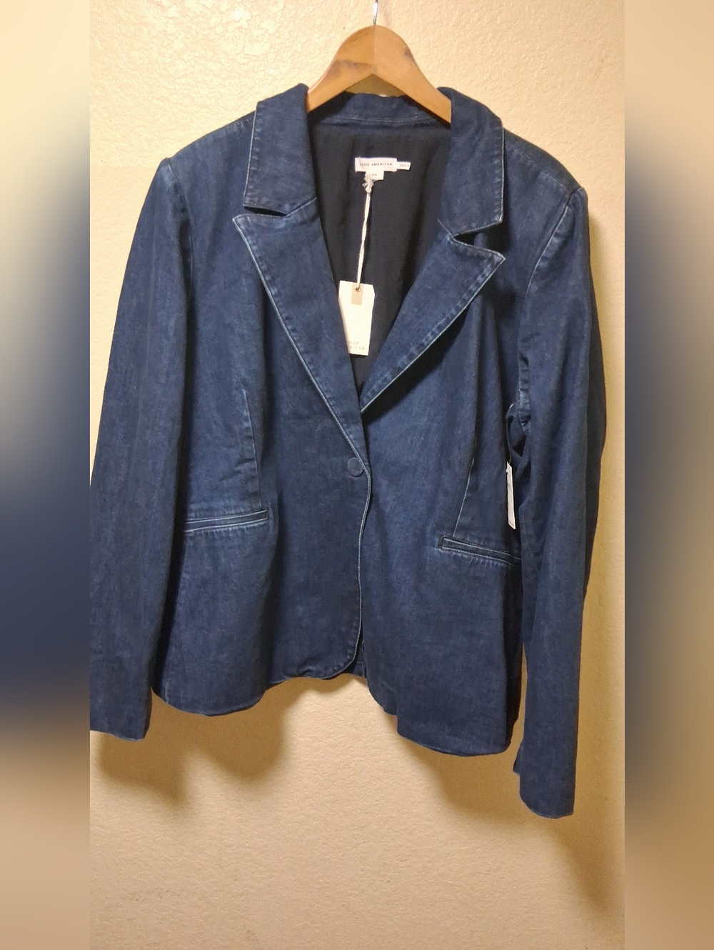 Good American Dark Blue Denim Blazer